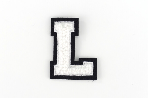 Kleiner Buchstaben-Aufnäher 4,2 cm hoch | Chenille-Frottee Weiß, Schwarz | L