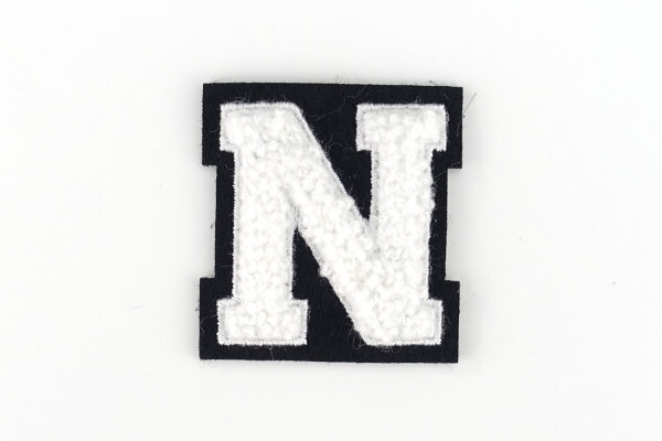 Kleiner Buchstaben-Aufnäher 4,2 cm hoch | Chenille-Frottee Weiß, Schwarz | N