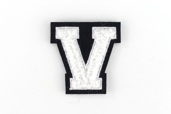 Kleiner Buchstaben-Aufnäher 4,2 cm hoch | Chenille-Frottee Weiß, Schwarz | V