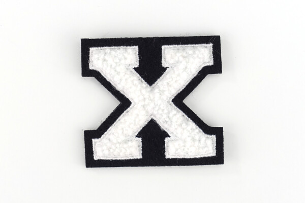 Kleiner Buchstaben-Aufnäher 4,2 cm hoch | Chenille-Frottee Weiß, Schwarz | X