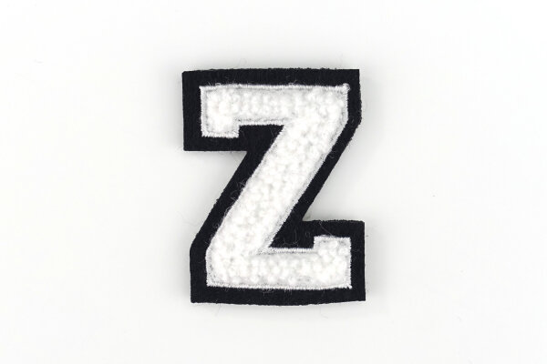 Kleiner Buchstaben-Aufnäher 4,2 cm hoch | Chenille-Frottee Weiß, Schwarz | Z