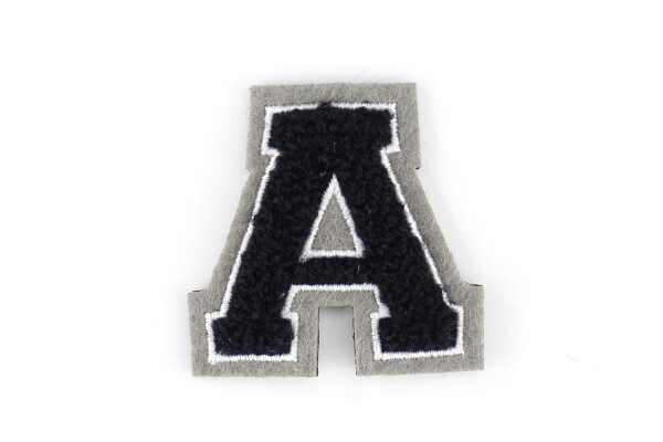 Aufnäher Buchstabe Frottee klein 4,2 cm hoch | Schwarz, Weiß, Grau | A