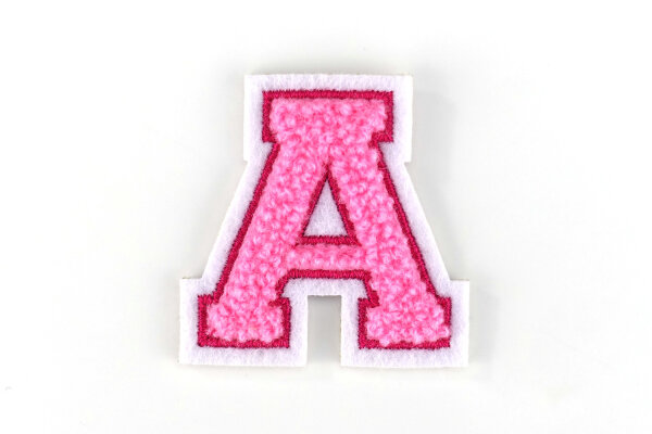 Kleiner Buchstaben Aufnäher 4,2 cm hoch | Frottee Rosa, Pink, Weiß | A