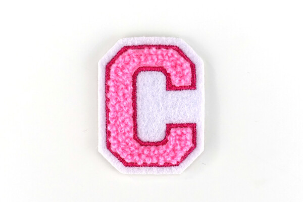 Kleiner Buchstaben Aufnäher 4,2 cm hoch | Frottee Rosa, Pink, Weiß | C