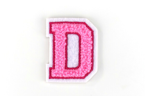Kleiner Buchstaben Aufnäher 4,2 cm hoch | Frottee Rosa, Pink, Weiß | D