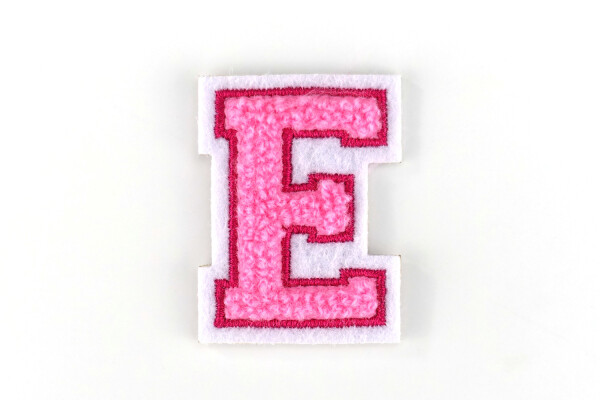 Kleiner Buchstaben Aufnäher 4,2 cm hoch | Frottee Rosa, Pink, Weiß | E