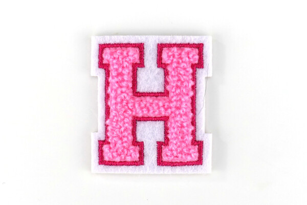 Kleiner Buchstaben Aufnäher 4,2 cm hoch | Frottee Rosa, Pink, Weiß | H