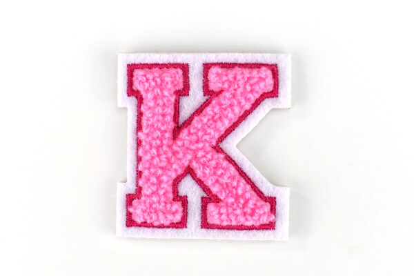 Kleiner Buchstaben Aufnäher 4,2 cm hoch | Frottee Rosa, Pink, Weiß | K