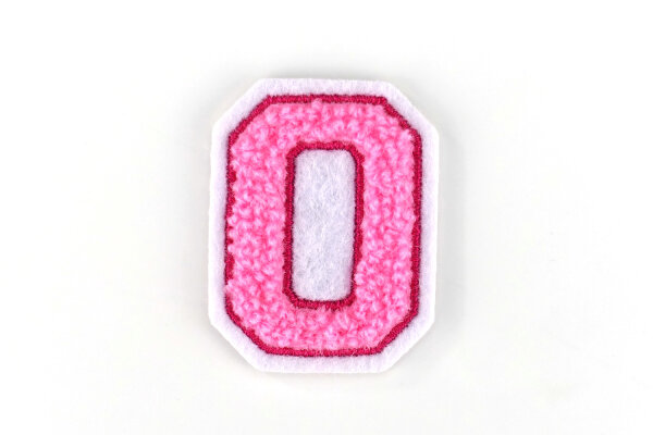 Kleiner Buchstaben Aufnäher 4,2 cm hoch | Frottee Rosa, Pink, Weiß | O