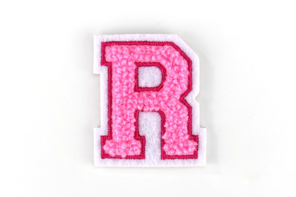 Kleiner Buchstaben Aufnäher 4,2 cm hoch | Frottee Rosa, Pink, Weiß | R