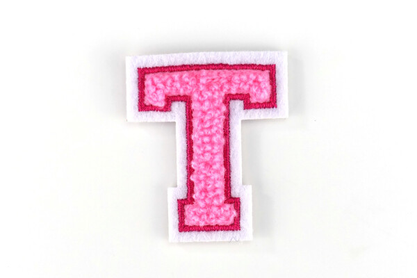 Kleiner Buchstaben Aufnäher 4,2 cm hoch | Frottee Rosa, Pink, Weiß | T