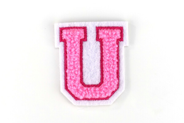 Kleiner Buchstaben Aufnäher 4,2 cm hoch | Frottee Rosa, Pink, Weiß | U