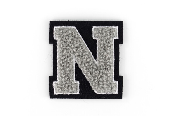 Kleiner Aufnäher Buchstabe 4,2 cm hoch | Grau, Weiß, Schwarz | Frottee | N