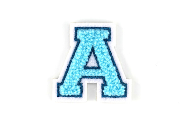 Kleiner Buchstaben Aufnäher 4,2 cm hoch | Frottee Chenille Türkis, Petrol, Weiß | A
