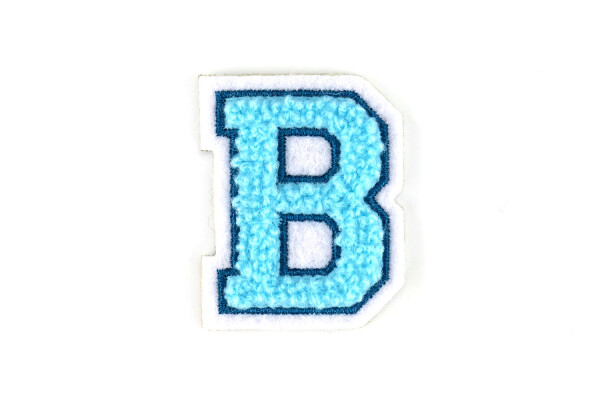 Kleiner Buchstaben Aufnäher 4,2 cm hoch | Frottee Chenille Türkis, Petrol, Weiß | B