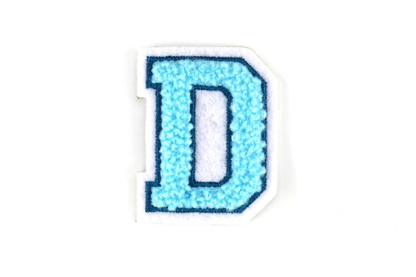 Kleiner Buchstaben Aufnäher 4,2 cm hoch | Frottee Chenille Türkis, Petrol, Weiß | D