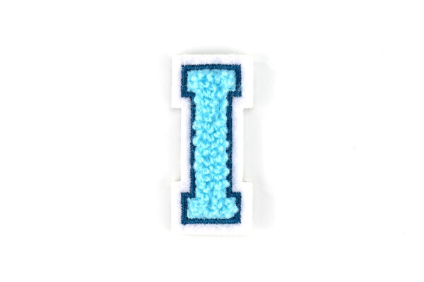 Kleiner Buchstaben Aufnäher 4,2 cm hoch | Frottee Chenille Türkis, Petrol, Weiß | I