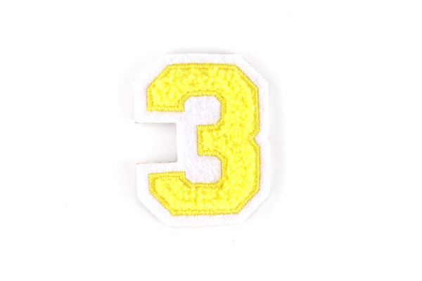 Kleine Aufnäher Zahl 4,2 cm hoch | Frottee Gelb, Weiß | 3